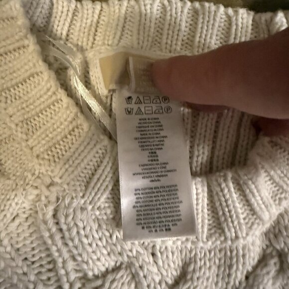 Michael Kors White Chunky Cable Knit Ribbed Long Sleeve Pullover Sweater - Picture 5 of 6